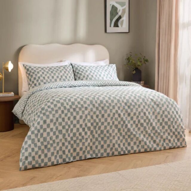 HÖEM Nyhavn Reversible Checkerboard Duvet Cover Set Cotton-Aqua-Single - image 1
