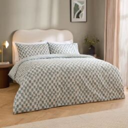 HÖEM Nyhavn Reversible Checkerboard Duvet Cover Set Cotton-Aqua-Single - thumbnail 1