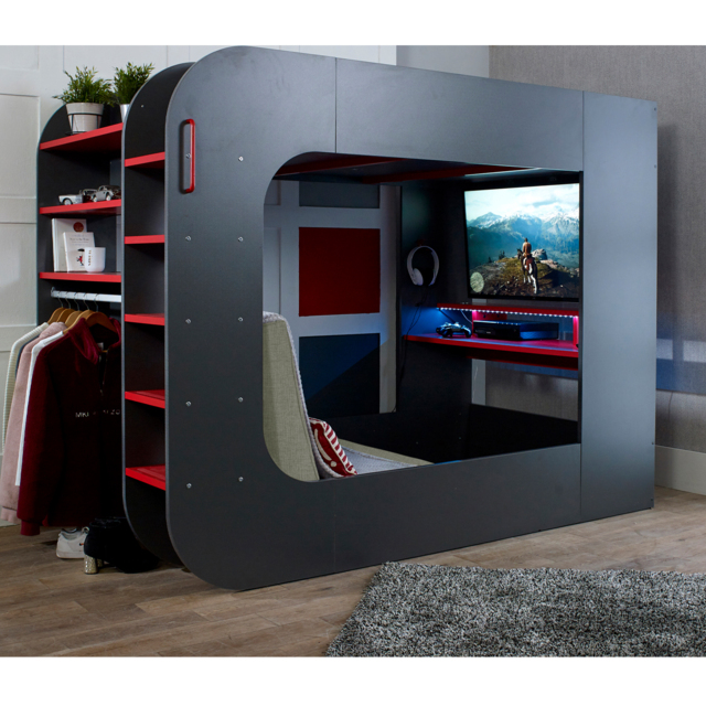 Trasman Loft Pod Small Double High Sleeper Gaming Bed with Chair - image 1