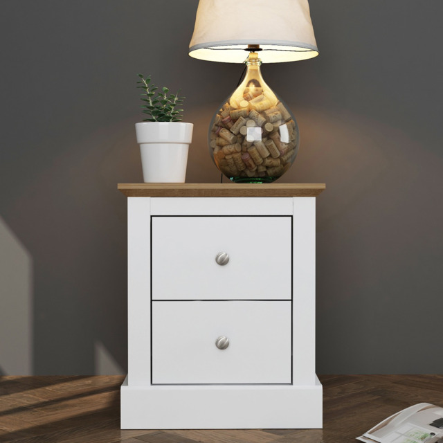 LPD Devon 2 Drawer White & Oak Bedside - image 1