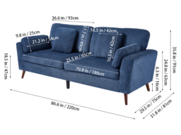 Living & Home 2 Seater Chenille Sofa with Cushions-Blue - thumbnail 4