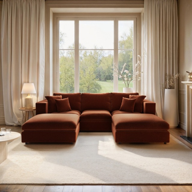 SOLACE+CO Asher U Shape Corner Sofa Bundle Burnt Orange Chenille - image 1