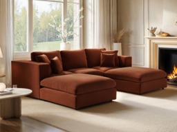 SOLACE+CO Asher U Shape Corner Sofa Bundle Burnt Orange Chenille - thumbnail 2