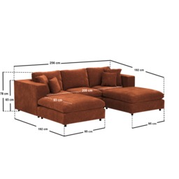 SOLACE+CO Asher U Shape Corner Sofa Bundle Burnt Orange Chenille - thumbnail 7
