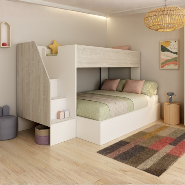 Trasman Triple Bunk Bed with Storage Stairs White - image 1