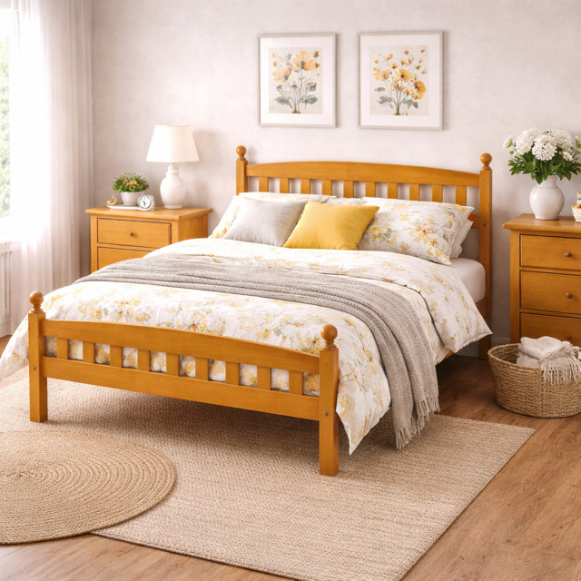 Wholesale Beds Florence Wooden Bed Frame-Rubberwood Antique Pine-Single - image 1