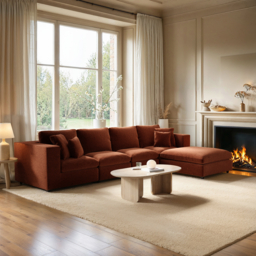 SOLACE+CO Asher Large Sofa with Reversible Footstool Burnt Orange Chenille