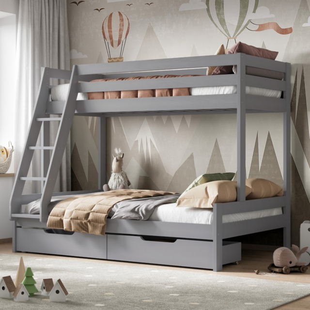 Noomi Nora Solid Wood Triple Bunk Bed Grey (FSC-Certified) - image 1