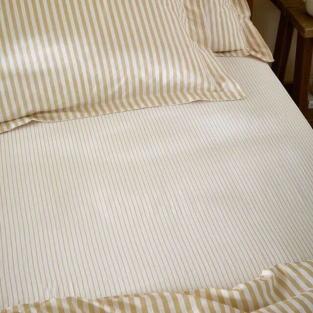 Yard Hebden Narrow Stripe Fitted Bed Sheet 100% Cotton-SuperKing-Honey Yellow - image 1