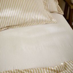 Yard Hebden Narrow Stripe Fitted Bed Sheet 100% Cotton-SuperKing-Honey Yellow - thumbnail 1