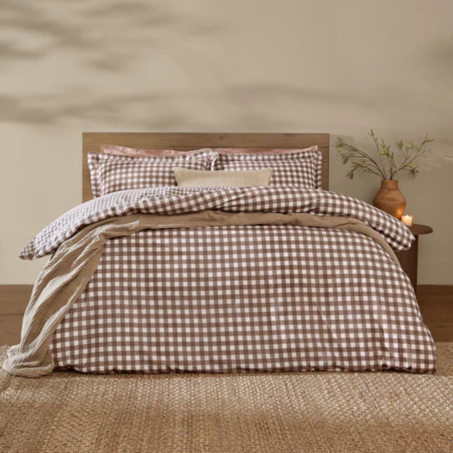 Yard Barton Gingham Check Duvet Cover Set-Chocolate-Single - image 1