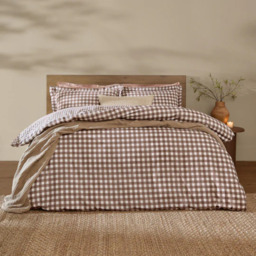 Yard Barton Gingham Check Duvet Cover Set-Chocolate-Single - thumbnail 1