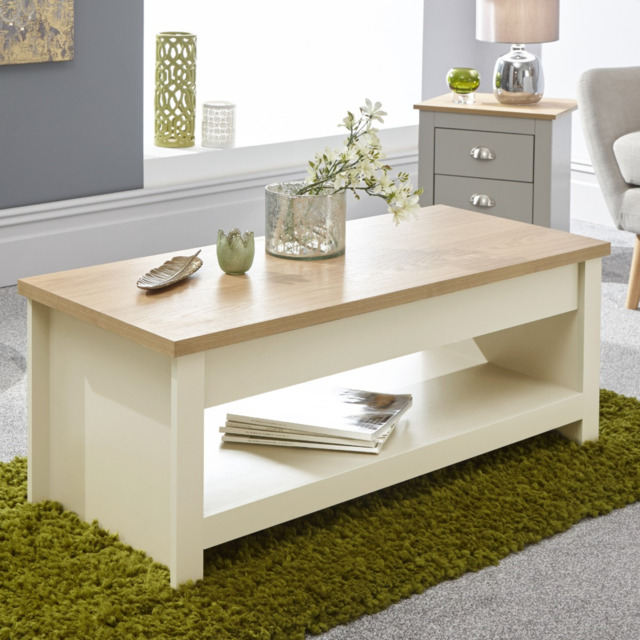 GFW Lancaster Lift Up Coffee Table with Storage - Cream - image 1