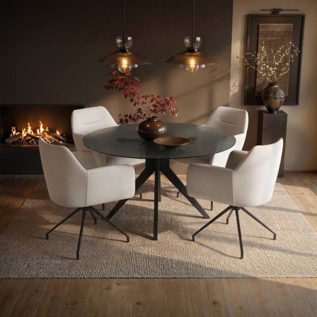 SOLACE+CO Emil Round Mottled Glass Dining Table with Isla Chairs Set of 4 - image 1