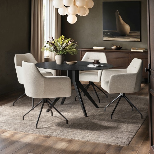 SOLACE+CO Emil Round Mottled Glass Dining Table with Isla Chairs Set of 4 - image 1