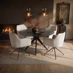 SOLACE+CO Emil Round Mottled Glass Dining Table with Isla Chairs Set of 4 - thumbnail 1