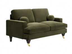 SOLACE+CO Addison 2 Seater Sofa with Caster Legs Khaki Green Velvet - thumbnail 4