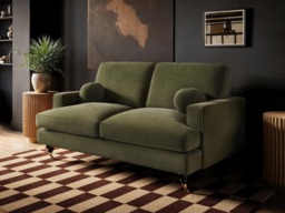 SOLACE+CO Addison 2 Seater Sofa with Caster Legs Khaki Green Velvet - thumbnail 2