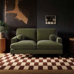 SOLACE+CO Addison 2 Seater Sofa with Caster Legs Khaki Green Velvet
