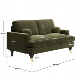 SOLACE+CO Addison 2 Seater Sofa with Caster Legs Khaki Green Velvet - thumbnail 6