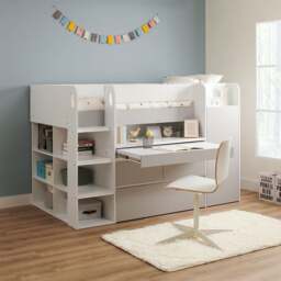 Flair Bailey Kids Cabin Bed with Desk & Storage White & Grey - thumbnail 1