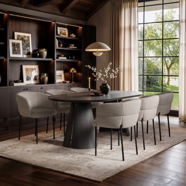 SOLACE+CO Ebony Black Extendable Dining Table with 6 Elise Chairs Light Brown - image 1