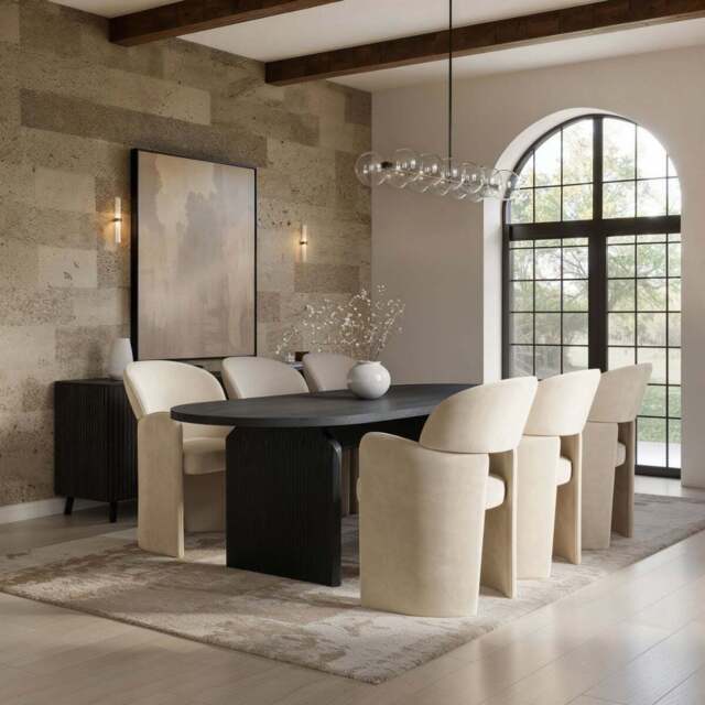 SOLACE+CO Varm & Estella Black Extendable Dining Table with Velvet Chairs Beige Table + 6 Chairs - image 1