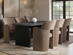 SOLACE+CO Varm & Estella Black Dining Table with Velvet Chairs-Table + 6 Chairs-Brown
