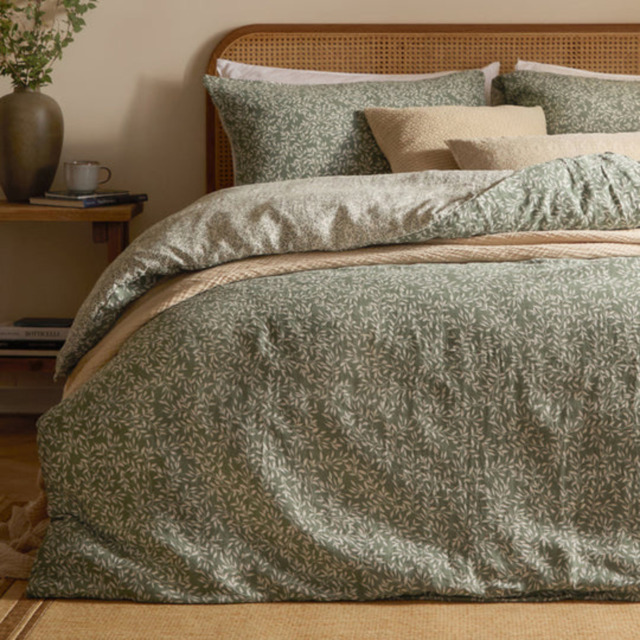 Yard Perrie Leaf Muslin Cotton Duvet Cover Set Forest-SuperKing - image 1