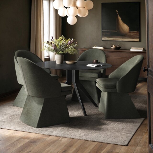 SOLACE+CO Emil Round Mottled Glass Dining Table with Aiko Chairs Set of 4 - image 1