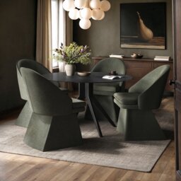SOLACE+CO Emil Round Mottled Glass Dining Table with Aiko Chairs Set of 4 - thumbnail 1