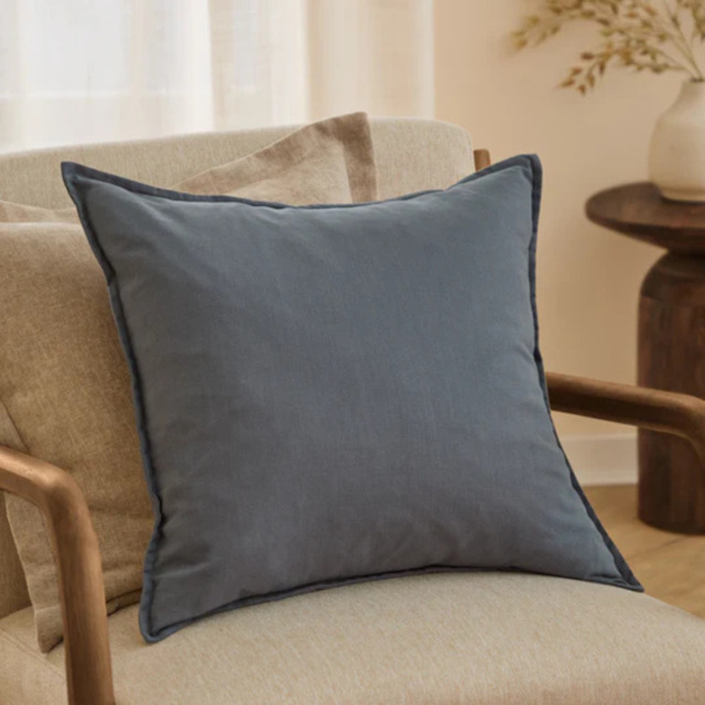 Yard Slub Cotton Feather Filled Cushion 50x50cm-Denim Blue - image 1