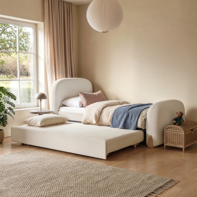 Flair Ines Single Bed with Trundle Cream Boucle - image 1