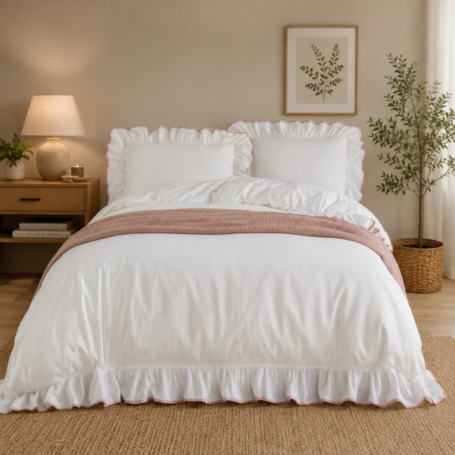 Wylder Blousey Cotton Ruffle Duvet Cover Set-Pink-Super King - image 1