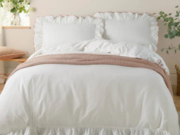 Wylder Blousey Cotton Ruffle Duvet Cover Set-Pink-Super King - thumbnail 2