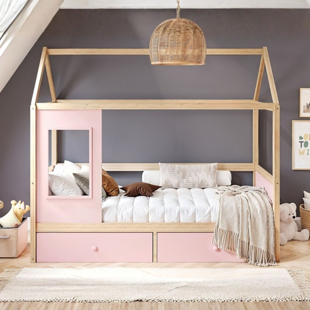 Flair Ted Play House Wooden Bed with Storage Pink - image 1