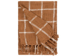 Yard Beni Cotton Check Throw with Tassels-Ginger/Natural - thumbnail 2