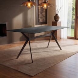 "SOLACE+CO Emil 160cm Rectangular Glass Dining Table Black " - thumbnail 1