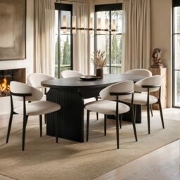 SOLACE+CO Varm & Cyra Black Dining Table Set with Beige Chenille Chairs Table + 6 Chairs