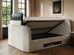 Claybourne TV Ottoman Bed with Side Lift Storage Cream Double - thumbnail 3