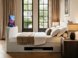 Claybourne TV Ottoman Bed with Side Lift Storage Cream Double - thumbnail 2