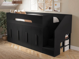 Flair Alexis Mid Sleeper with 4 Wardrobes Black Ribbed - thumbnail 1