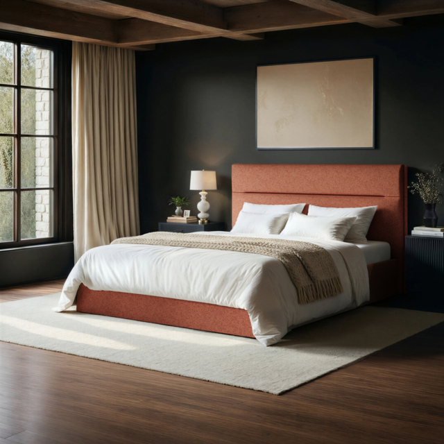 SOLACE+CO Nela Ottoman Bed Woven Fabric Burnt Orange Double - image 1