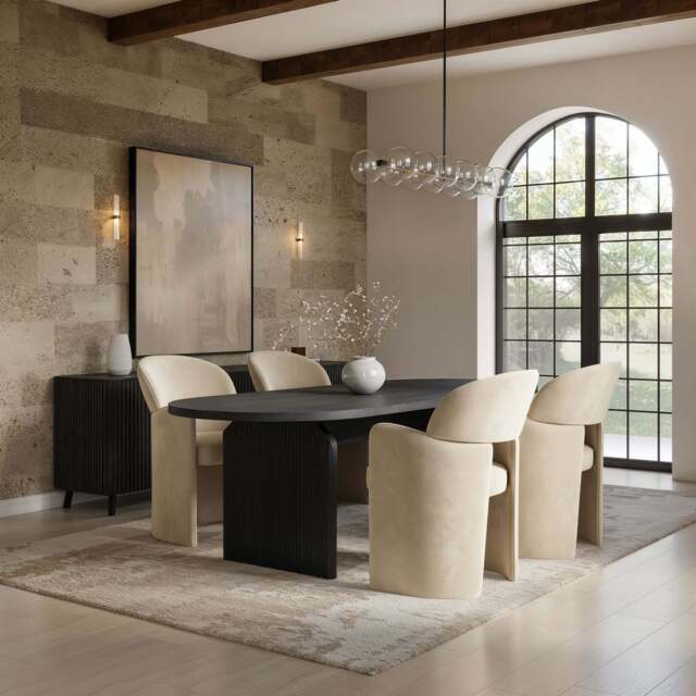 SOLACE+CO Varm & Estella Black Extendable Dining Table with Velvet Chairs Beige Table + 4 Chairs - image 1
