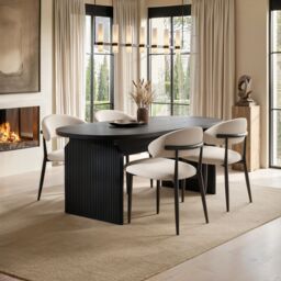 SOLACE+CO Varm & Cyra Black Dining Table Set with Beige Chenille Chairs Table + 4 Chairs