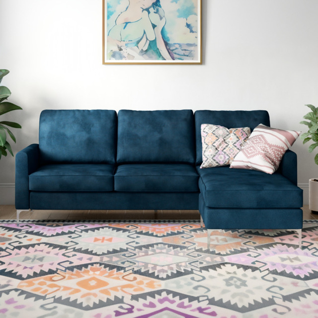 Dorel Chapman Velvet Corner Sofa-Blue - image 1