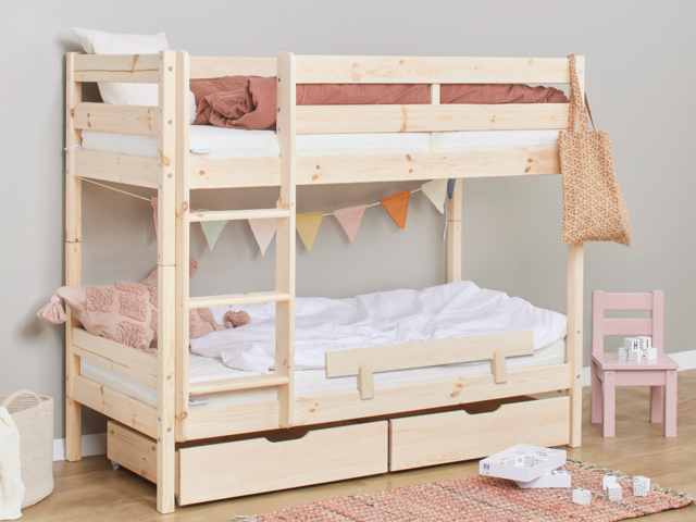 Hoppekids Shorty Bunkbed with Safety Rail and Drawers-Natural - image 1