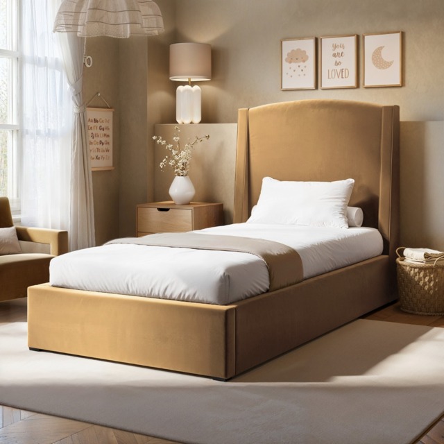 SOLACE+CO Blaine Single Winged Headboard Ottoman Bed Sand Velvet - image 1