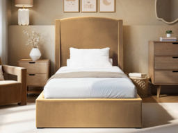 SOLACE+CO Blaine Single Winged Headboard Ottoman Bed Sand Velvet - thumbnail 2