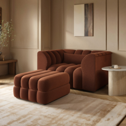 SOLACE+CO Halle Channel Tufted Loveseat with Storage Footstool Burnt Orange Chenille